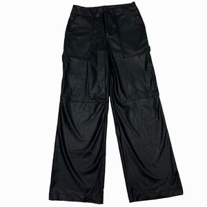 ZARA Black Carpenter Cargo Faux Leather Pants Vegan Straight Leg Size Small